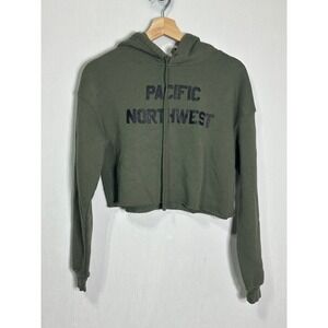 The Great PNW Pacific Northwest Cropped Hoodie Olive Green Womens Size Small